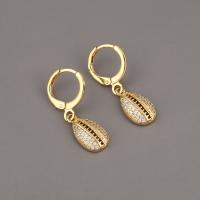 Huggie hoepel Drop Earrings, Messing, gold plated, micro pave zirconia, 11x27mm, Verkocht door pair