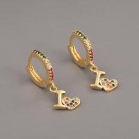 Huggie hoepel Drop Earrings, Messing, gold plated, micro pave zirconia, 12x25mm, Verkocht door pair