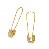Cubic Zirconia Micro Pave Brass Earring Safety Pin gold color plated micro pave cubic zirconia Sold By Pair