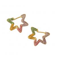 Cubic Zirconia Micro Pave Brass Earring Star gold color plated micro pave cubic zirconia Sold By Pair