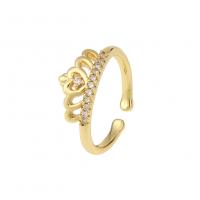 Cubic Zircon Brass prst prsten, Mosaz, barva pozlacený, Nastavitelný & micro vydláždit kubické zirkony, 5x20mm, Prodáno By PC
