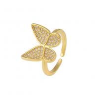 Cubic Zircon Brass Finger Ring, Butterfly, gold color plated, Adjustable & different styles for choice & micro pave cubic zirconia, 6x20mm, Sold By PC