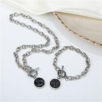 Conjuntos de joyería de aleación de zinc, pulsera & collar, para mujer, plateado, Vendido por Set