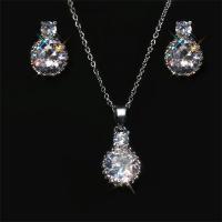 Zinc Alloy Jewelry Sets Stud Earring & necklace plated with cubic zirconia silver color 0c Sold By Set