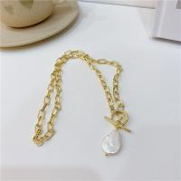 Natural Freshwater Pearl Necklace Zinc Alloy with Freshwater Pearl plated golden 450mm Sold By PC