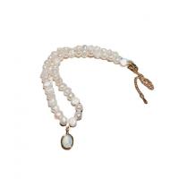 Природное пресноводное жемчужное ожерелье, цинковый сплав, с Пресноводные жемчуги, Другое покрытие, белый, 36-38cm, продается PC