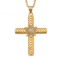Cubic Zircon Micro Pave Brass Necklace, Cross, gold color plated, different styles for choice & micro pave cubic zirconia & for woman, 26x36mm, Sold Per Approx 19.68 Inch Strand