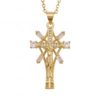 Cubic Zircon Micro Pave Brass Necklace Cross gold color plated & micro pave cubic zirconia & for woman Sold Per Approx 19.68 Inch Strand