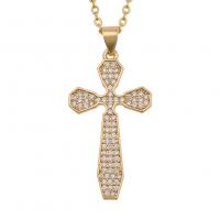 Cubic Zircon Micro Pave Brass Necklace, Cross, gold color plated, different styles for choice & micro pave cubic zirconia & for woman, 17x35mm, Sold Per Approx 19.68 Inch Strand