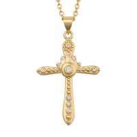 Cubic Zircon Micro Pave Brass Necklace, Cross, gold color plated, different styles for choice & micro pave cubic zirconia & for woman, 22x35mm, Sold Per Approx 19.68 Inch Strand