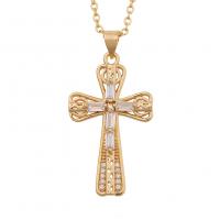 Cubic Zircon Micro Pave Brass Necklace, Cross, gold color plated, different styles for choice & micro pave cubic zirconia & for woman, 20x35mm, Sold Per Approx 19.68 Inch Strand