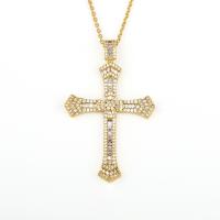 Cubic Zircon Micro Pave Brass Necklace, Cross, gold color plated, micro pave cubic zirconia & for woman, 36x58mm, Sold Per Approx 19.68 Inch Strand