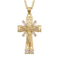 Cubic Zircon Micro Pave Brass Necklace, Cross, gold color plated, different styles for choice & micro pave cubic zirconia & for woman, 18x35mm, Sold Per Approx 19.68 Inch Strand