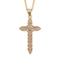 Cubic Zircon Micro Pave Brass Necklace, Cross, gold color plated, different styles for choice & micro pave cubic zirconia & for woman, 18x35mm, Sold Per Approx 19.68 Inch Strand