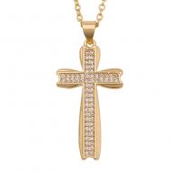 Cubic Zircon Micro Pave Brass Necklace, Cross, gold color plated, different styles for choice & micro pave cubic zirconia & for woman, 17x38mm, Sold Per Approx 19.68 Inch Strand