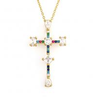 Cubic Zircon Micro Pave Brass Necklace, Cross, gold color plated, micro pave cubic zirconia & for woman, more colors for choice, 25x45mm, Sold Per Approx 19.68 Inch Strand