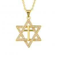 Cubic Zircon Micro Pave Brass Necklace, Hexagram, gold color plated, different styles for choice & micro pave cubic zirconia & for woman, 20x28mm, Sold Per Approx 19.68 Inch Strand