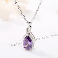 925 Sterling Silver Necklaces fashion jewelry & without cord & for woman & with rhinestone purple nickel lead & cadmium free Sold By PC