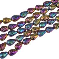 Natürliche Lava Perlen, Tropfen, bunte Farbe plattiert, keine, 8x12mm, verkauft von Strang