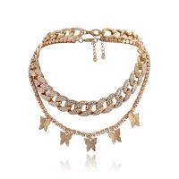 Multi Layer Necklace Zinc Alloy with 3.9inch extender chain Butterfly plated Twisted Piece Chain & for woman & with rhinestone nickel lead & cadmium free Length Approx 12 Inch Approx 14 Inch Sold By Set