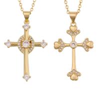 Cubic Zircon Micro Pave Brass Necklace, Cross, gold color plated, different styles for choice & micro pave cubic zirconia, 22x38mm, Sold Per Approx 19.68 Inch Strand