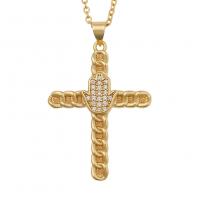 Cubic Zircon Micro Pave Brass Necklace, Cross, gold color plated, different styles for choice & micro pave cubic zirconia, 26x38mm, Sold Per Approx 19.68 Inch Strand