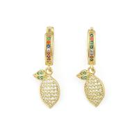 Huggie Hoop Drop Earring, Brass, Lemon, gold color plated, micro pave cubic zirconia & for woman, 10x30mm, Sold By Pair