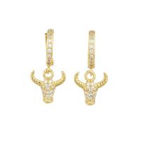 Huggie Hoop Drop Earring, Brass, Bull, gold color plated, micro pave cubic zirconia & for woman, 12x26mm, Sold By Pair