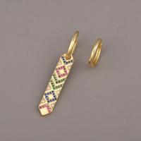 Asymmetric Earrings, Brass, gold color plated, micro pave cubic zirconia & for woman, 7x47mm, Sold By Pair