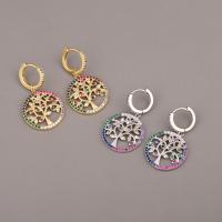 Huggie Hoop Drop Earring Brass plated micro pave cubic zirconia & for woman & hollow Sold By Pair