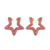Brass Earring Clip, Star, plated, micro pave cubic zirconia & for woman, more colors for choice, 25x25mm, Sold By Pair