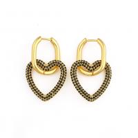 Huggie Hoop Drop Earring Brass Heart plated micro pave cubic zirconia & for woman & hollow Sold By Pair