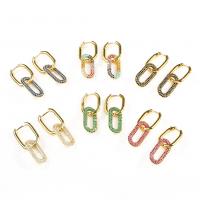 Huggie Hoop Drop Ohrringe, Messing, goldfarben plattiert, Micro pave Zirkonia & für Frau & hohl, keine, 12x38mm, verkauft von Paar