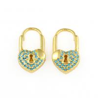 Cubic Zirconia Micro Pave Brass Earring Lock gold color plated micro pave cubic zirconia & for woman Sold By Pair