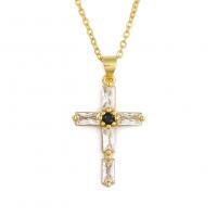 Cubic Zircon Micro Pave Brass Necklace Cross gold color plated micro pave cubic zirconia & for woman Sold Per Approx 19.68 Inch Strand