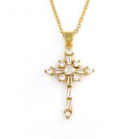 Cubic Zircon Micro Pave Brass Necklace, Cross, gold color plated, micro pave cubic zirconia & for woman, 20x35mm, Sold Per Approx 19.68 Inch Strand