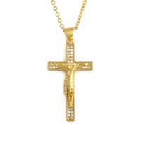 Cubic Zircon Micro Pave Brass Necklace Crucifix Cross gold color plated micro pave cubic zirconia & for woman Sold Per Approx 19.68 Inch Strand
