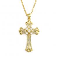 Cubic Zircon Micro Pave Brass Necklace, Cross, gold color plated, micro pave cubic zirconia & for woman, 22x40mm, Sold Per Approx 19.68 Inch Strand