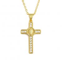 Cubic Zircon Micro Pave Brass Necklace, Cross, gold color plated, micro pave cubic zirconia & for woman, 17x32mm, Sold Per Approx 19.68 Inch Strand