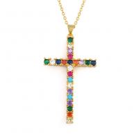Cubic Zircon Micro Pave Brass Necklace, Cross, gold color plated, micro pave cubic zirconia & for woman, more colors for choice, 30x55mm, Sold Per Approx 19.68 Inch Strand