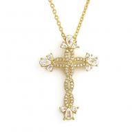 Cubic Zircon Micro Pave Brass Necklace, Cross, gold color plated, micro pave cubic zirconia & for woman, 30x55mm, Sold Per Approx 19.68 Inch Strand