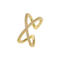 Brass Cuff Finger Ring gold color plated Adjustable & micro pave cubic zirconia & for woman Sold By PC