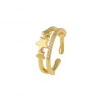 Латунь Манжеты палец кольцо, плакирован золотом, Регулируемый & разные стили для выбора & инкрустированное микро кубического циркония & Женский, 6x20mm, продается PC