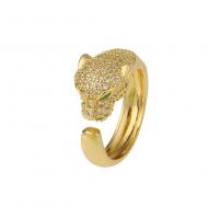 Brass Cuff Finger Ring Leopard gold color plated Adjustable & micro pave cubic zirconia & for woman Sold By PC