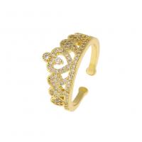 Mässing Cuff finger ring, Crown, guldfärg pläterade, Justerbar & micro bana cubic zirconia & för kvinna, fler färger för val, 5x20mm, Säljs av PC