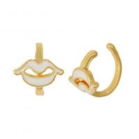 Fashion Earring Cuff and Wraps Brass Lip gold color plated for woman & enamel Sold By Pair