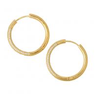 Brass Hoop Earring gold color plated micro pave cubic zirconia & for woman Sold By Pair
