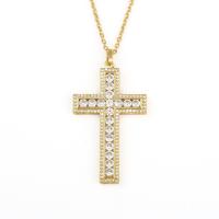 Cubic Zircon Micro Pave Brass Necklace, Cross, gold color plated, micro pave cubic zirconia & for woman, 16x48mm, Sold Per Approx 19.68 Inch Strand