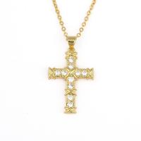 Cubic Zircon Micro Pave Brass Necklace, Cross, gold color plated, micro pave cubic zirconia & for woman, 20x32mm, Sold Per Approx 19.68 Inch Strand