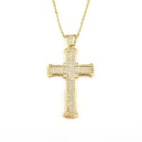 Cubic Zircon Micro Pave Brass Necklace, Cross, gold color plated, micro pave cubic zirconia & for woman, 30x56mm, Sold Per Approx 19.68 Inch Strand